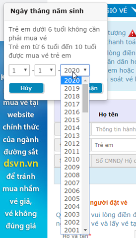 Giao diện nhập thông tin ngày tháng năm sinh